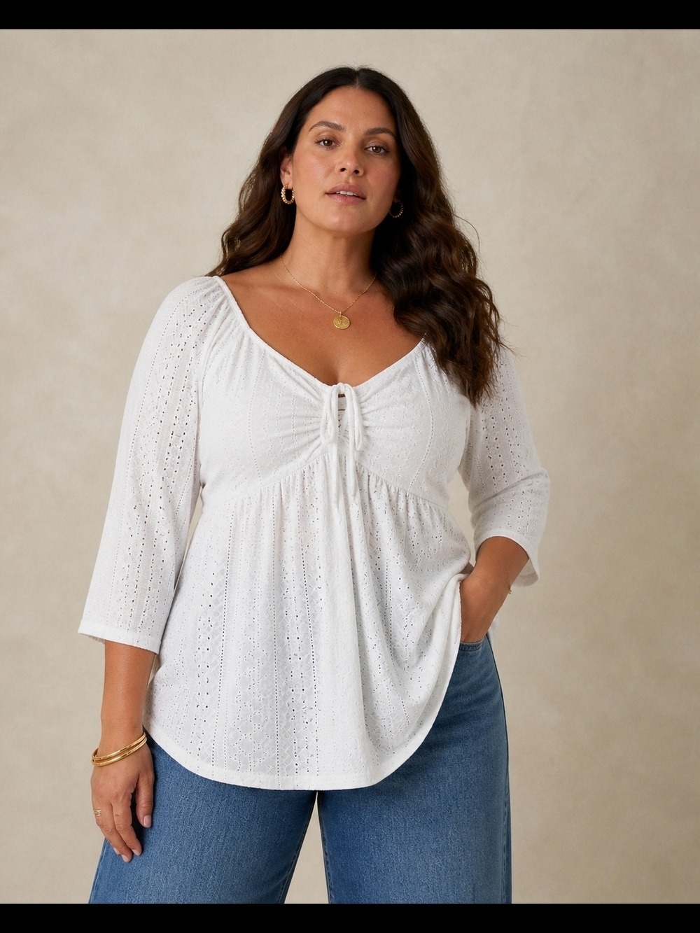 White Eyelet Lace-Up Blouse 5XL Cottagecore Boho Romantic Flowy Peasant Top